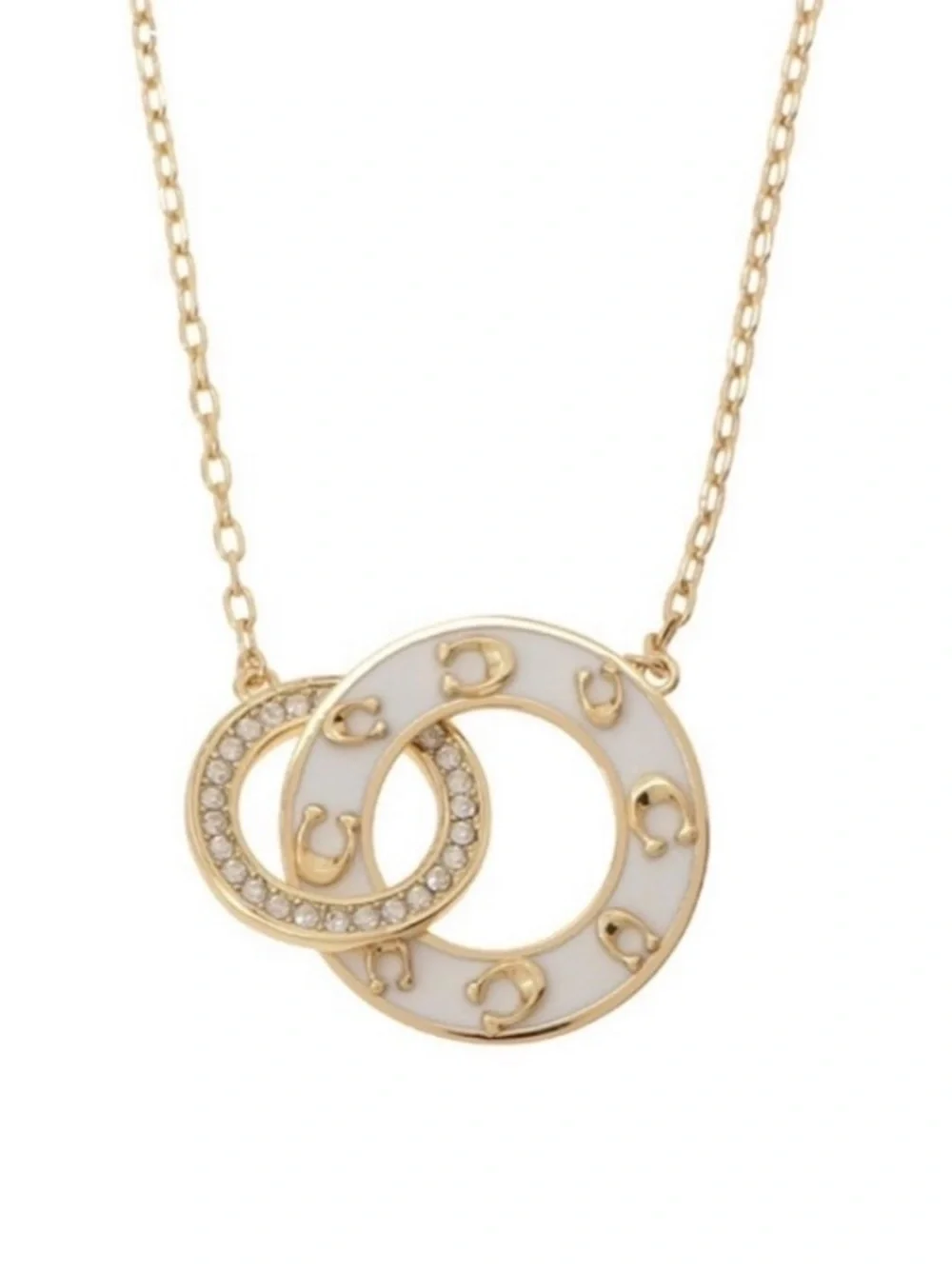 Coach Gold-Tone Necklace with White Enamel Interlocking Circles